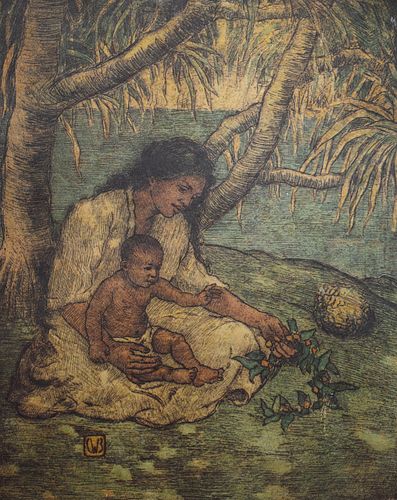 Offset Lithography Hawaiian Mother and Child, Charles W. Bartlett