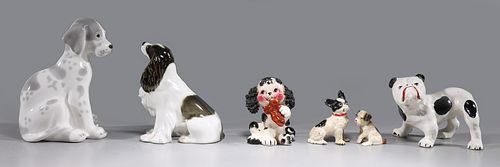 Group of Six Vintage Ceramic & Porcelain Dog Figurines