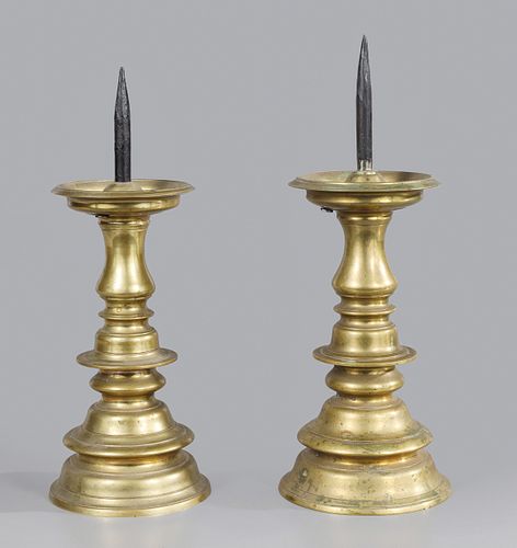 Pair Max Reig for Williamsburg Restoration Brass Pricket Candlesticks