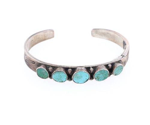 C. 1920s Old Pawn Navajo Silver & Turquoise Cuff