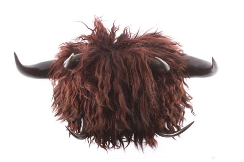Montana Buffalo Bison Horn & Hide Coat Rack c 1940