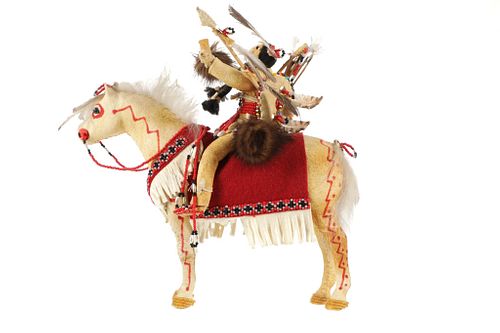 Shoshone Indian Tanned Hide Warrior & Horse