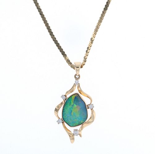 Australian Opal Diamond & 14k Yellow Gold Necklace