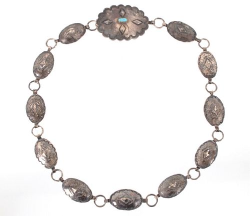 Navajo Sterling Silver Turquoise Concho Belt 1930s
