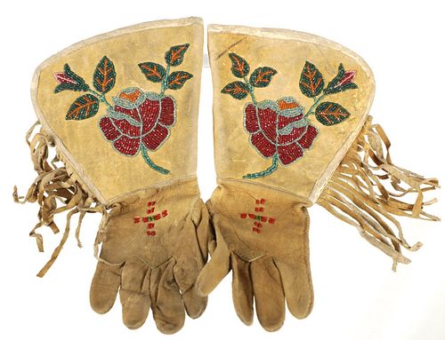 C. 1950 Crow Beaded Gauntlet Gloves - DeVore's Est