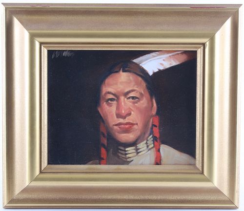 Walt Wooten ( 1939 - ) A Sioux Indian Oil Painting