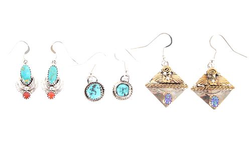 Navajo Sterling Silver Turquoise & Opal Earrings