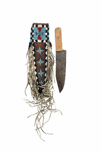 Kiowa Beaded Dag Knife Sheath & Trade Knife