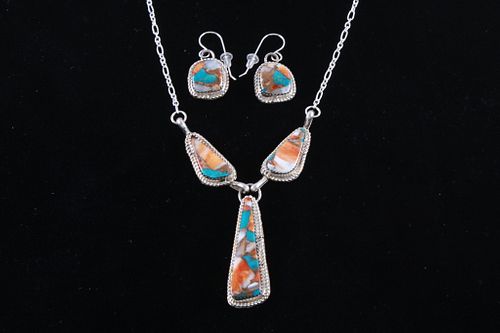 Navajo Mojave Turquoise Necklace & Earrings Set