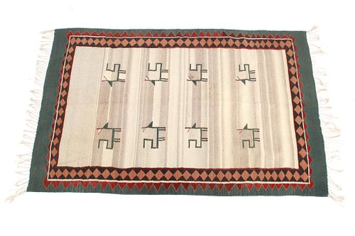 Zapotec Banded Pictorial Woven Wool Rug