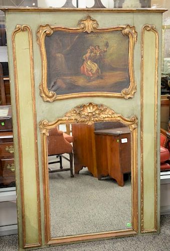 French painted and gilt Trumeau mirror, 64" x 43".