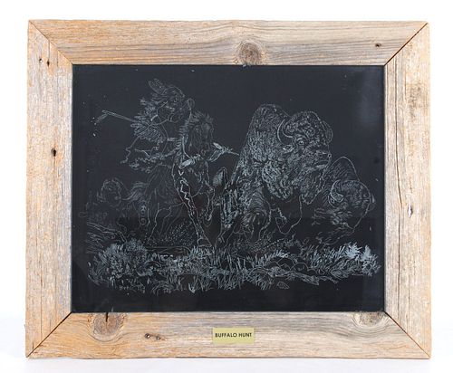 "Buffalo Hunt", Framed Etching Bill O'Neill