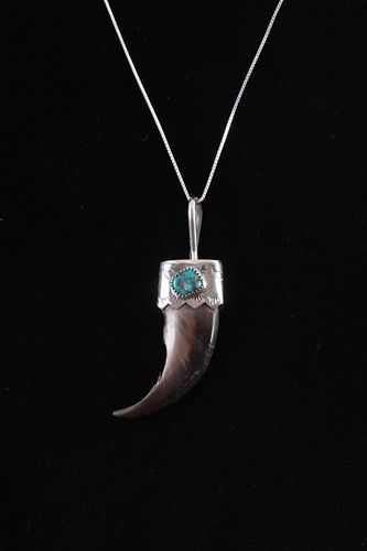 Navajo Bear Claw, Turquoise & Sterling Necklace