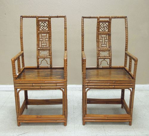 Pair of Chinese Wrapped Bamboo Armchairs, Circa 1790.