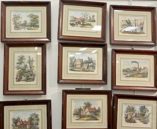 Group of fourteen hand colored lithographs from Connecticut and Massachusetts including Andover Mass, Norwich Railroad, Durham, Quin...