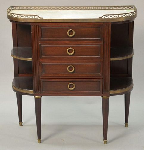 Louis XVI style cabinet with marble top and brass gallery, late 19th - early 20th century. ht. 30", wd. 29", dp. 13".