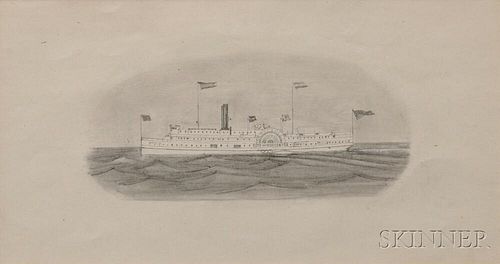 American School, 19th Century      Drawing of the Sidewheeler CITY OF WORCESTER