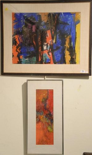 Two abstract paintings including Gerald Samuels (1927-2004) oil on board abstract signed lower right Samuels 62 (18" x 5 3/4") and R...