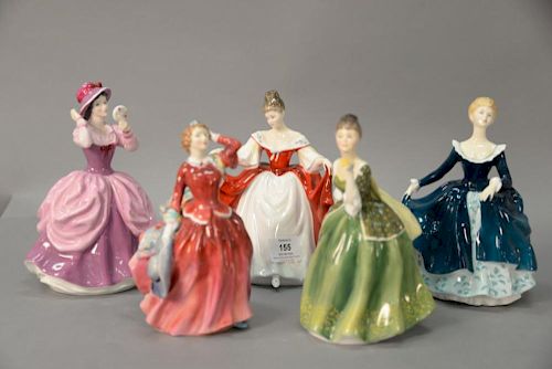 Group of five Royal Doulton figures including Blithe Morning, Fleur, Janine, Lady Pamela, and Sara. ht. 7 1/2" - 8 1/2"