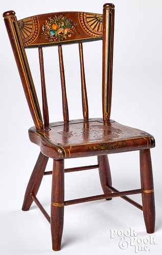 Miniature Pennsylvania painted plank seat chair