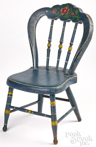 Miniature painted pine doll chair, 19th c.