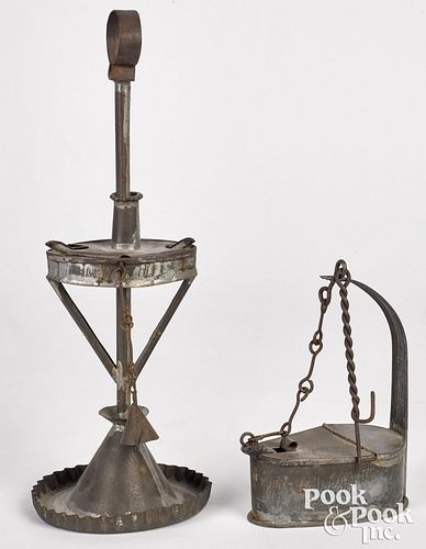 Two tin fat lamps, 19th c.