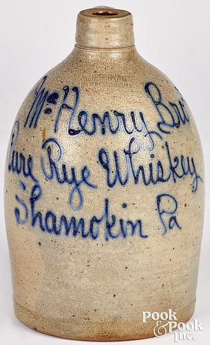 Pennsylvania stoneware script merchant jug, 19th c