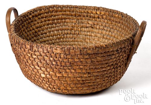 Large rye straw field basket, 19th c.