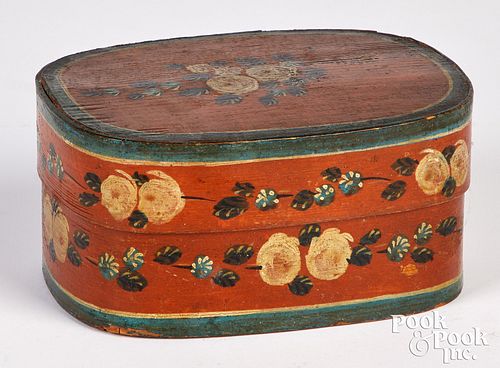 Small Continental painted bentwood box, 19th c.