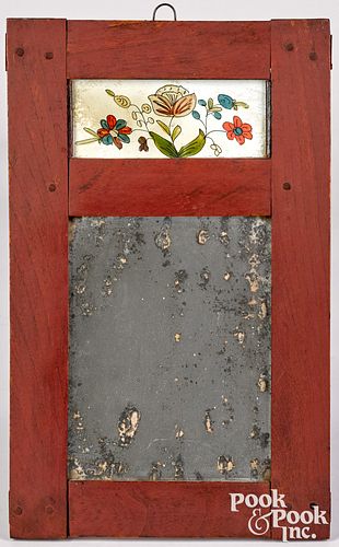 Painted walnut looking glass, early 19th c.