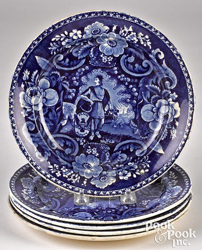 Five Historical Blue Staffordshire Plates