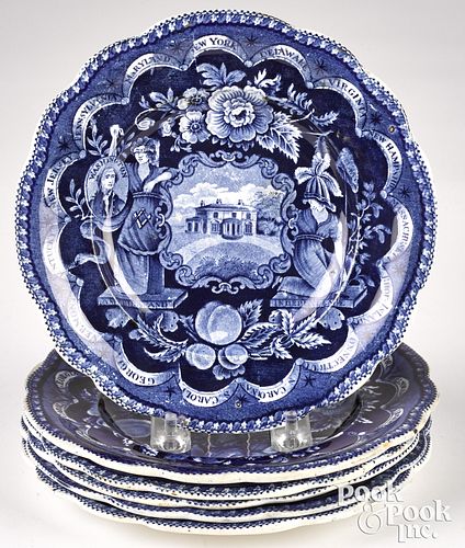 Six Historical Blue Staffordshire Plates