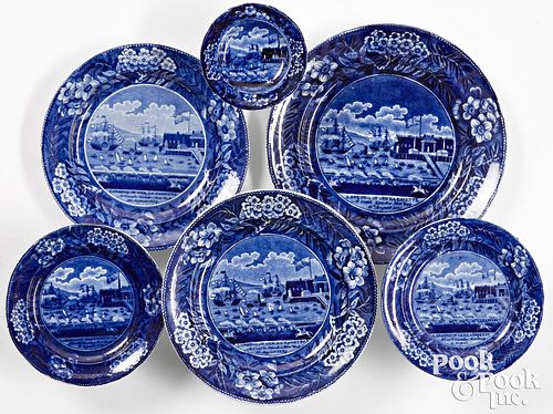 Six Historical Blue Staffordshire Plates