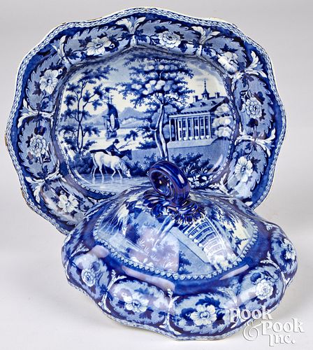 Historical Blue Staffordshire covered vegetable
