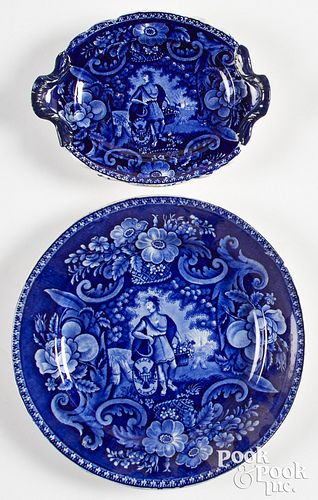 Historical Blue Staffordshire plate and undertray
