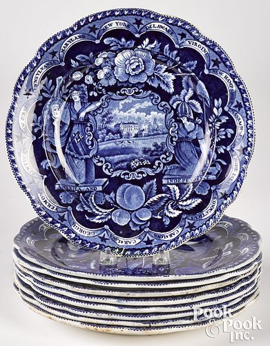 Nine Historical Blue Staffordshire plates