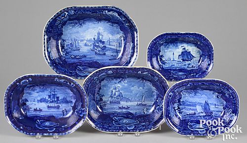 Five Blue Staffordshire open serving dishes