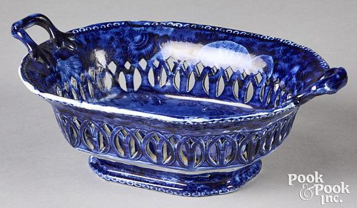 Historical Blue Staffordshire reticulated basket