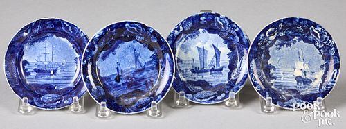 Four Historical Blue Staffordshire cup plates