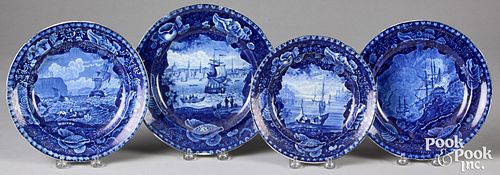 Four Historical Blue Staffordshire plates