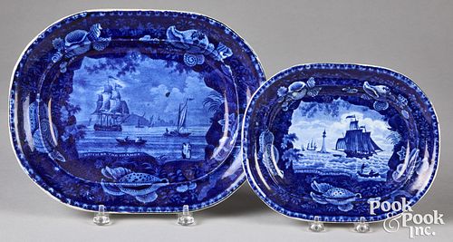 Two Blue Staffordshire platters