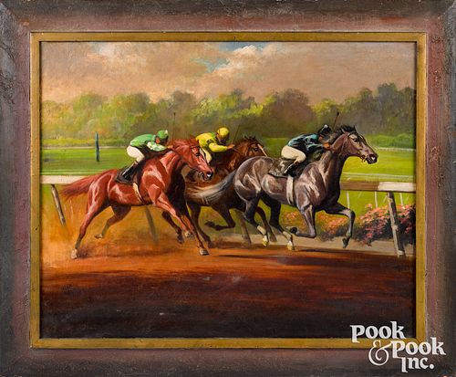 Helen Hayse oil on canvas horse race