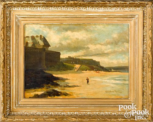 Edmund Aubrey Hunt oil on canvas coastal scene