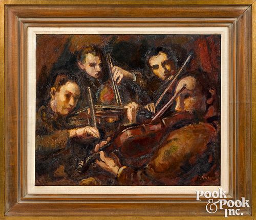 Bernard Gussow oil on canvas of a string quartet