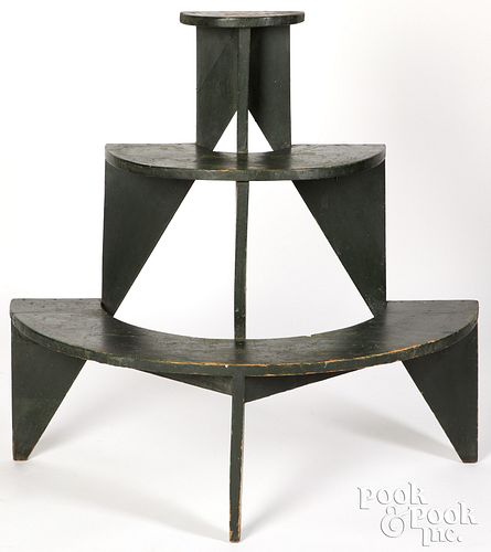 Painted pine tiered plant stand, 19th c.