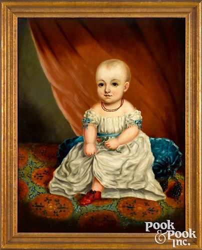 American oil on panel portrait of a young girl
