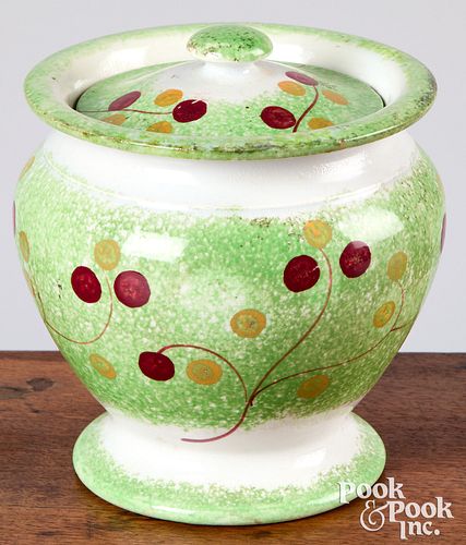 Scarce berry pattern spatterware sugar bowl