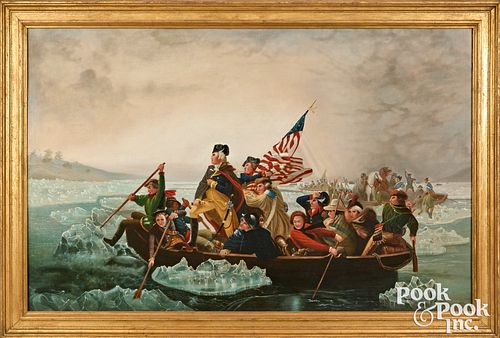Early oil on canvas rendition Washington Crossing