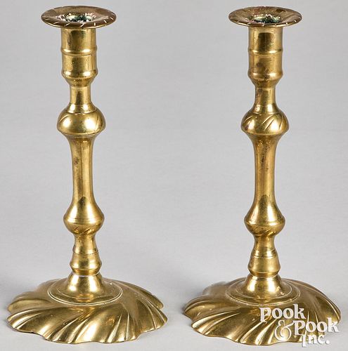 Pair of English Queen Anne brass candlesticks