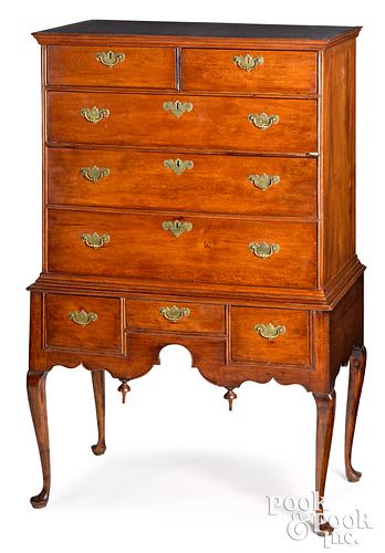 New England Queen Anne birch and maple high chest